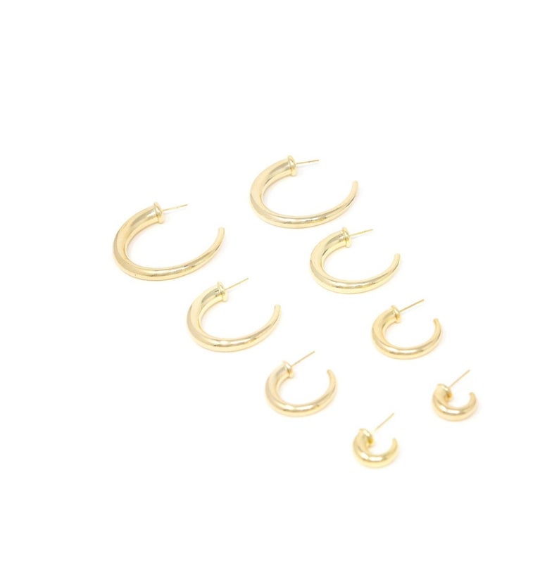 18K Gold Filled Thick Open Hoop Stud Hoops Earrings (K13A)(K137)(K140B)
