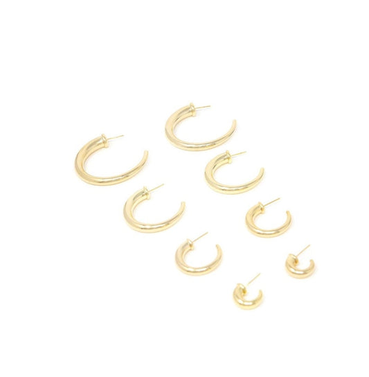18K Gold Filled Thick Open Hoop Stud Hoops Earrings (K13A)(K137)(K140B)