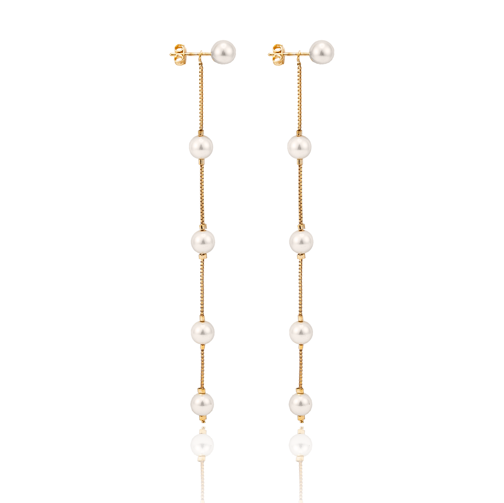 Box Chain Gold Bead Dangle Earrings (K355)(K214)