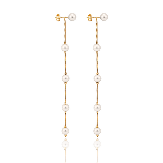 Box Chain Gold Bead Dangle Earrings (K355)(K214)